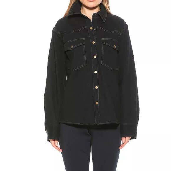 ALEXIA ADMOR Della Classic Button Down Oversized Denim Top- Size L - Picture 2 of 7